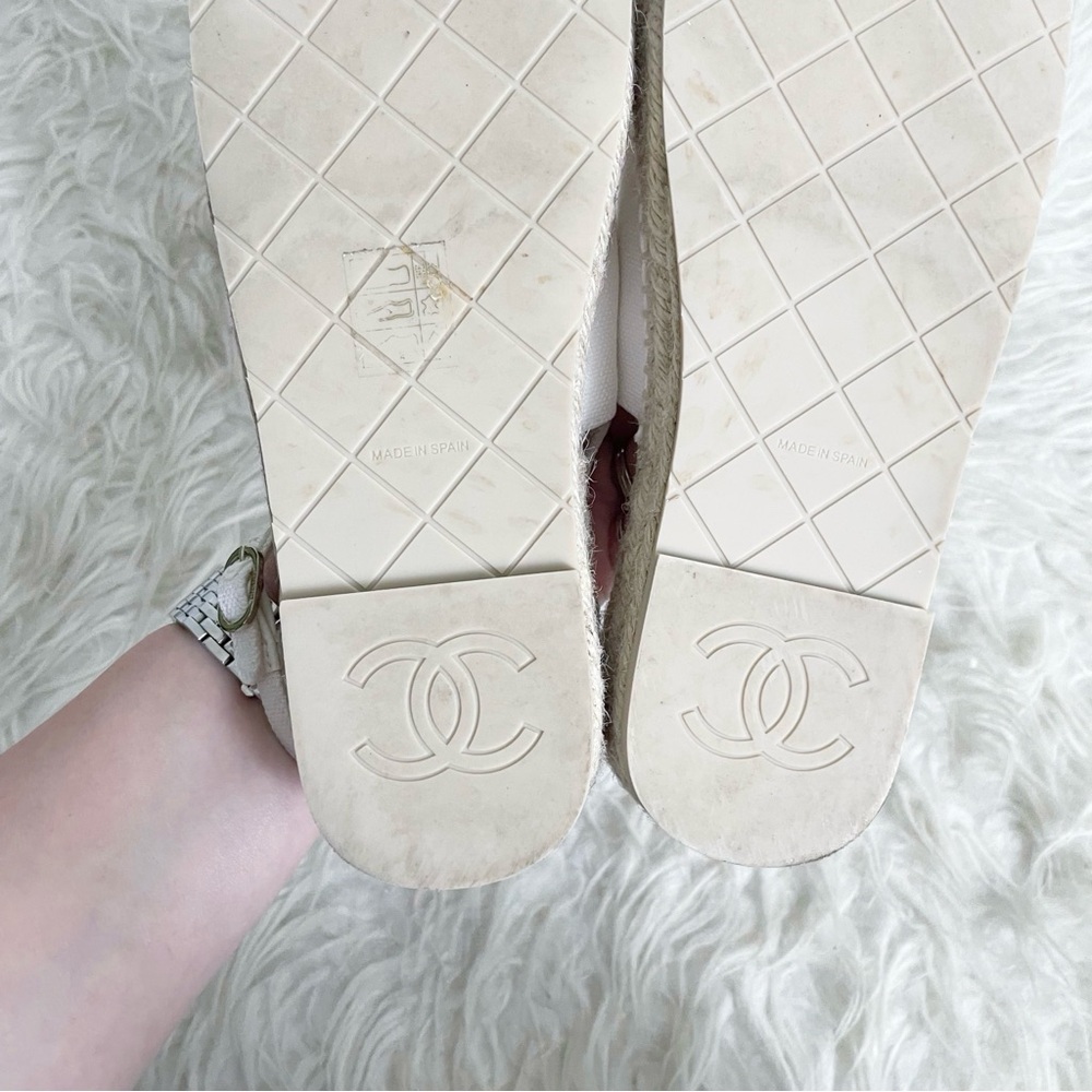 Chanel 24S Interlocking CC Logo Espadrille Slingback White Canvas Rhinestone 38 - Picture 7 of 13